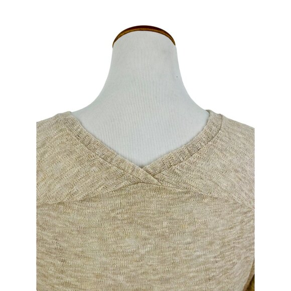 Lush Beige Long Sleeve Lightweight V-Back Knit Sweater Top - Picture 8 of 12